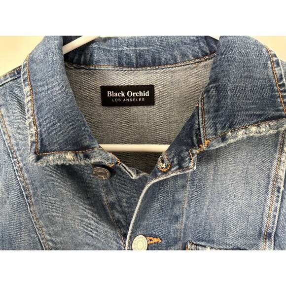 Black Orchid Cropped Denim Jacket Sz Medium Thunder Struck Blue Distressed - Picture 2 of 4